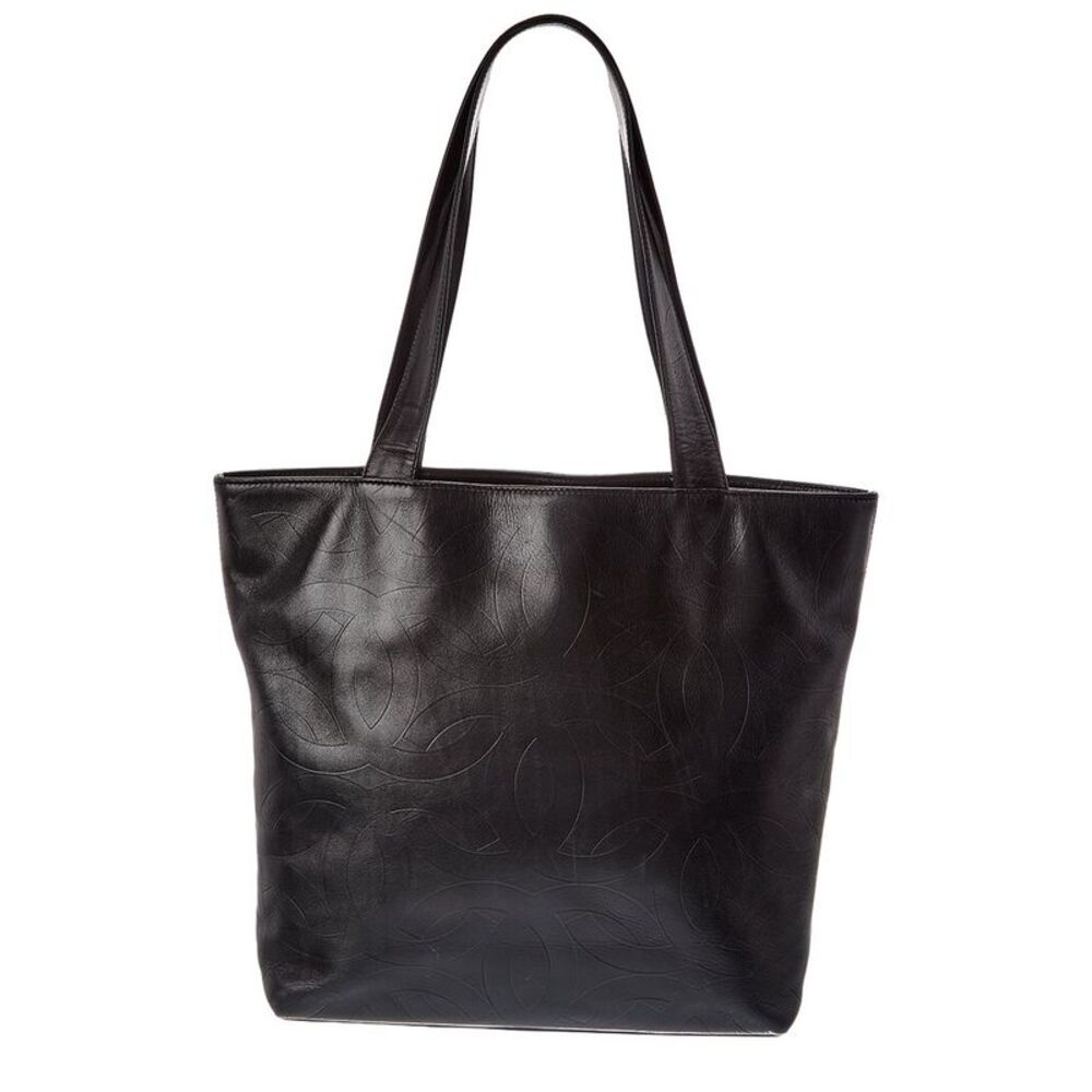 Chanel Black Lambskin Leather Coco Mark Logo Embossed Tote (Authentic Pre-Loved)